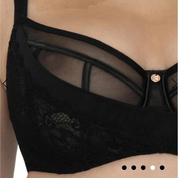 Scantilly 38K peek a boo lace Bra NWT Black Plunge Sheer Strappy Sexy Elegant - Picture 2 of 14